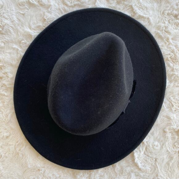 G.H. Bass & Co. Women's 100% Wool Black Hat Wide Brim Fedora Ribbon One Size - Picture 2 of 9